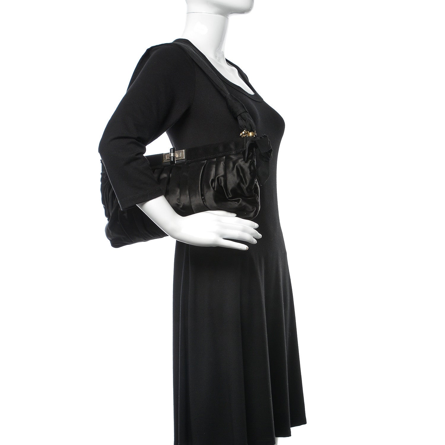 Lanvin Satin Pleated Shoulder Bag Black 2 of 8