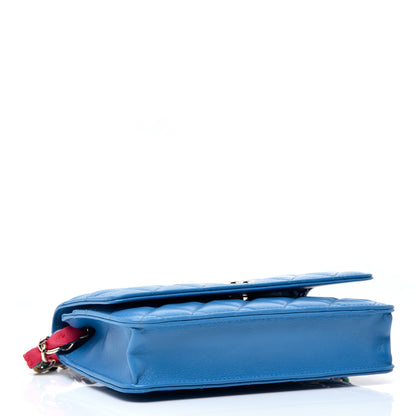 Chanel Shiny Lambskin Quilted Ribbon Wallet On Chain WOC Blue 4 of 9