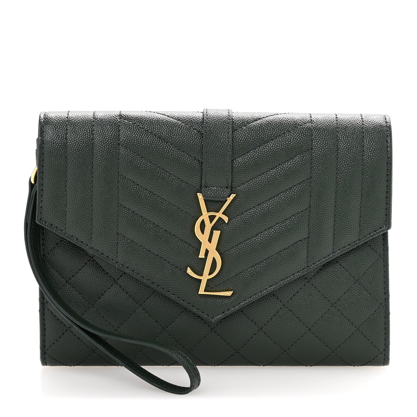 Grain De Poudre Textured Mixed Matelasse Triquilt Monogram Clutch Vert Fonce