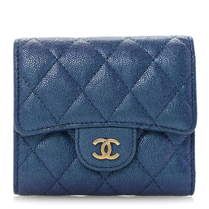 Chanel Iridescent Caviar Flap Quilted Card Holder Wallet Dark Blue 1 of 11