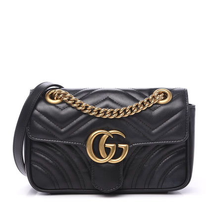 Gucci Calfskin Matelasse Mini GG Marmont Shoulder Bag Black 1 of 14