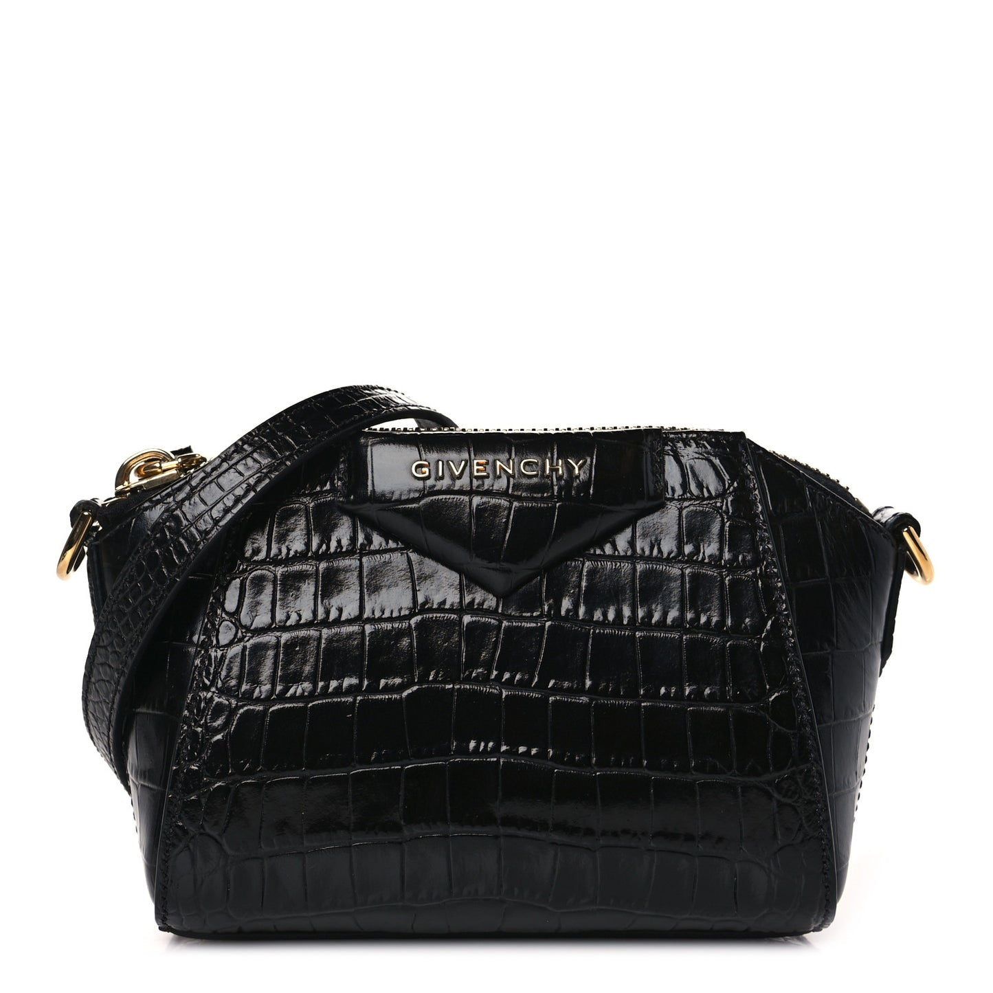 Calfskin Crocodile Embossed Nano Antigona Black
