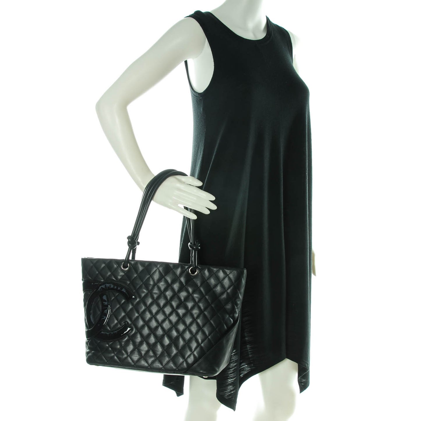 Calfskin Quilted Large Cambon Tote Black