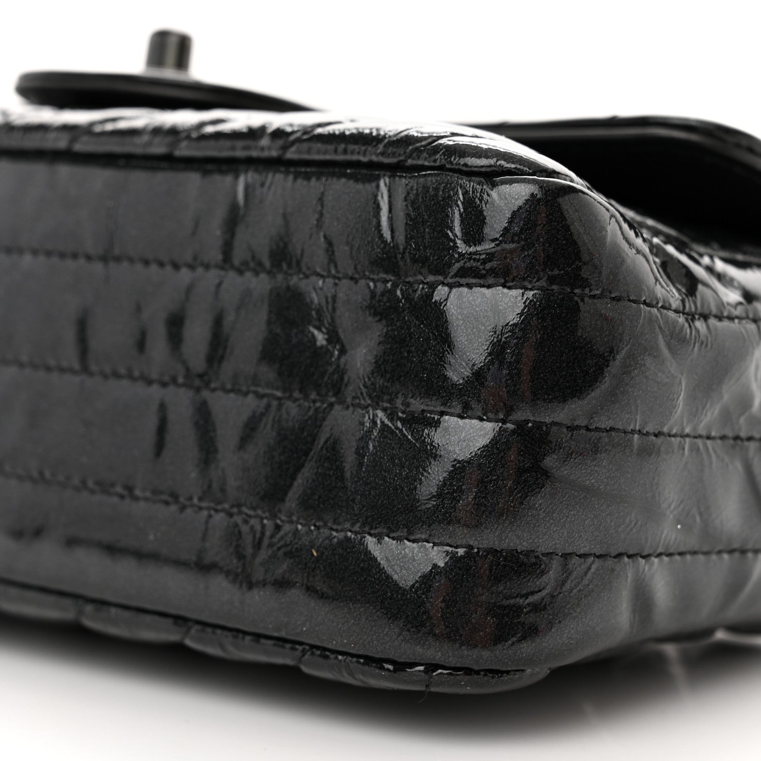 Chanel Patent Crumpled Calfskin Chevron Quilted Mini Rectangular Flap So Black 10 of 10
