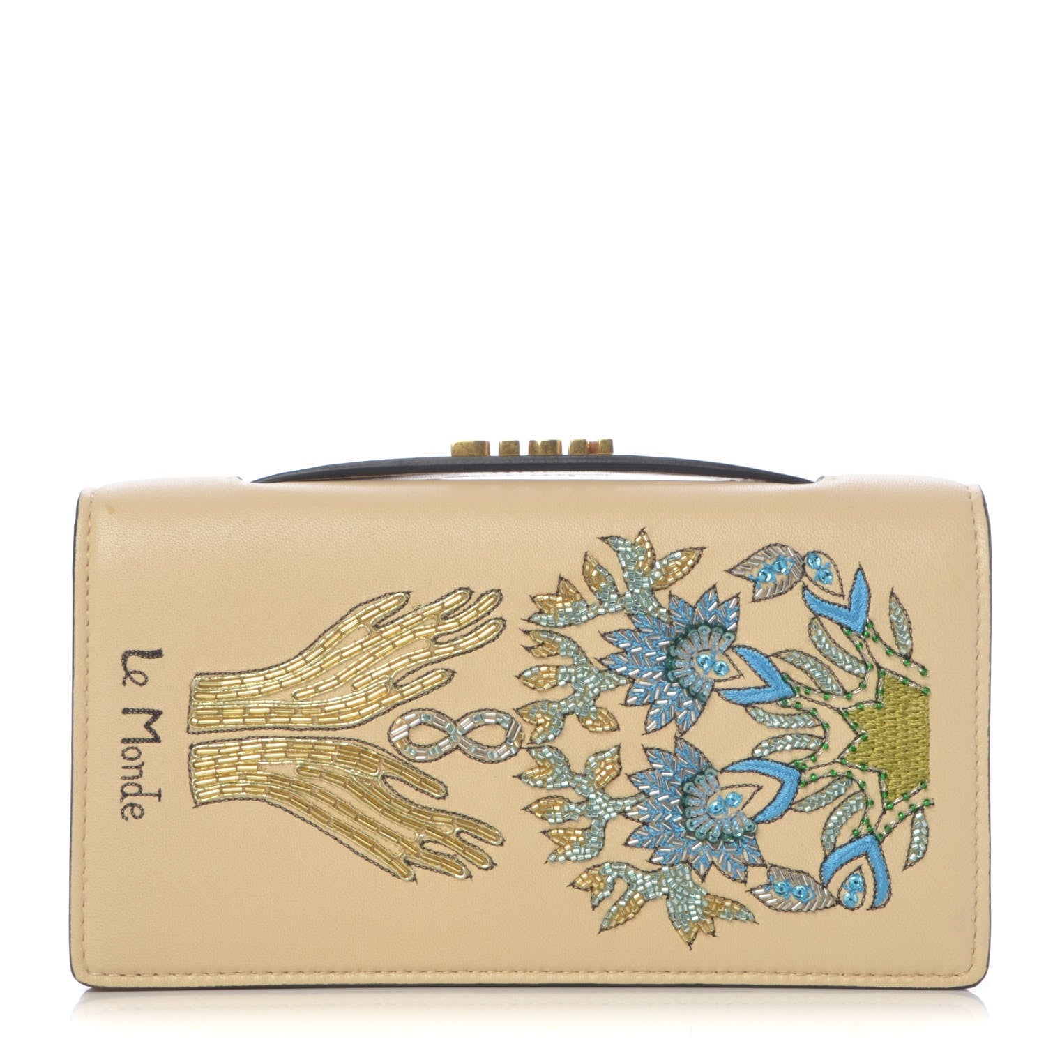 Christian Dior Lambskin Embroidered Le Monde Tarot Pouch Clutch Beige 1 of 8