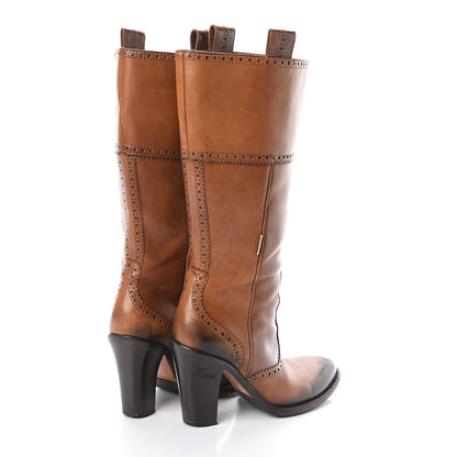 Gucci Calfskin Perforated Brogue High Boots 6 Brown 4 of 7