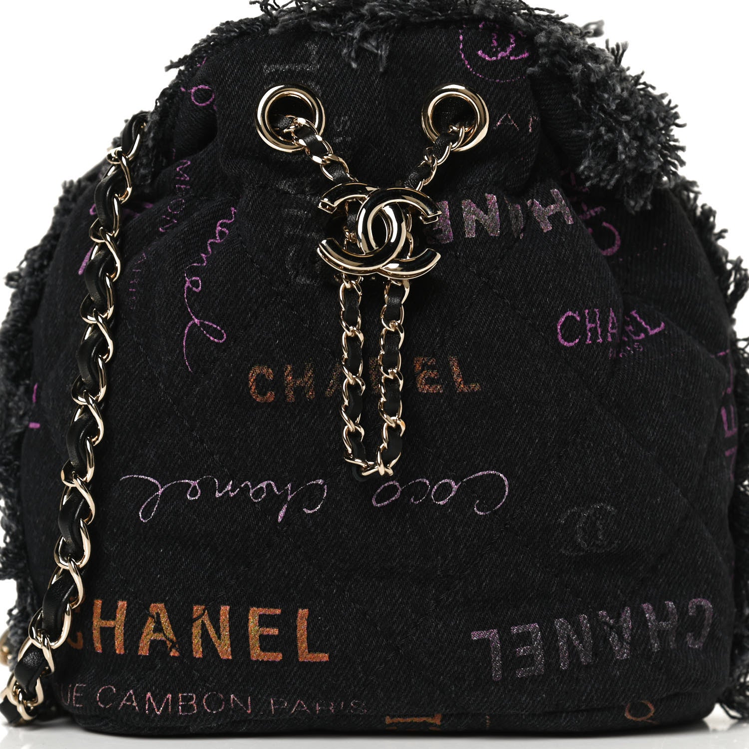 Chanel Denim Quilted Mood Small Bucket With Chain Black Multicolor 7 of 9