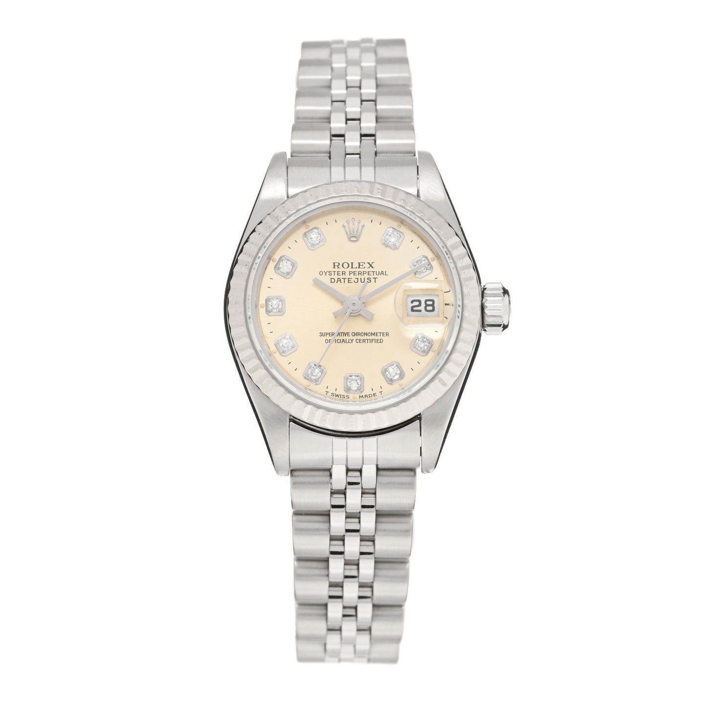 Stainless Steel 18K White Gold Diamond 26mm Oyster Perpetual Datejust Watch Silver 79174