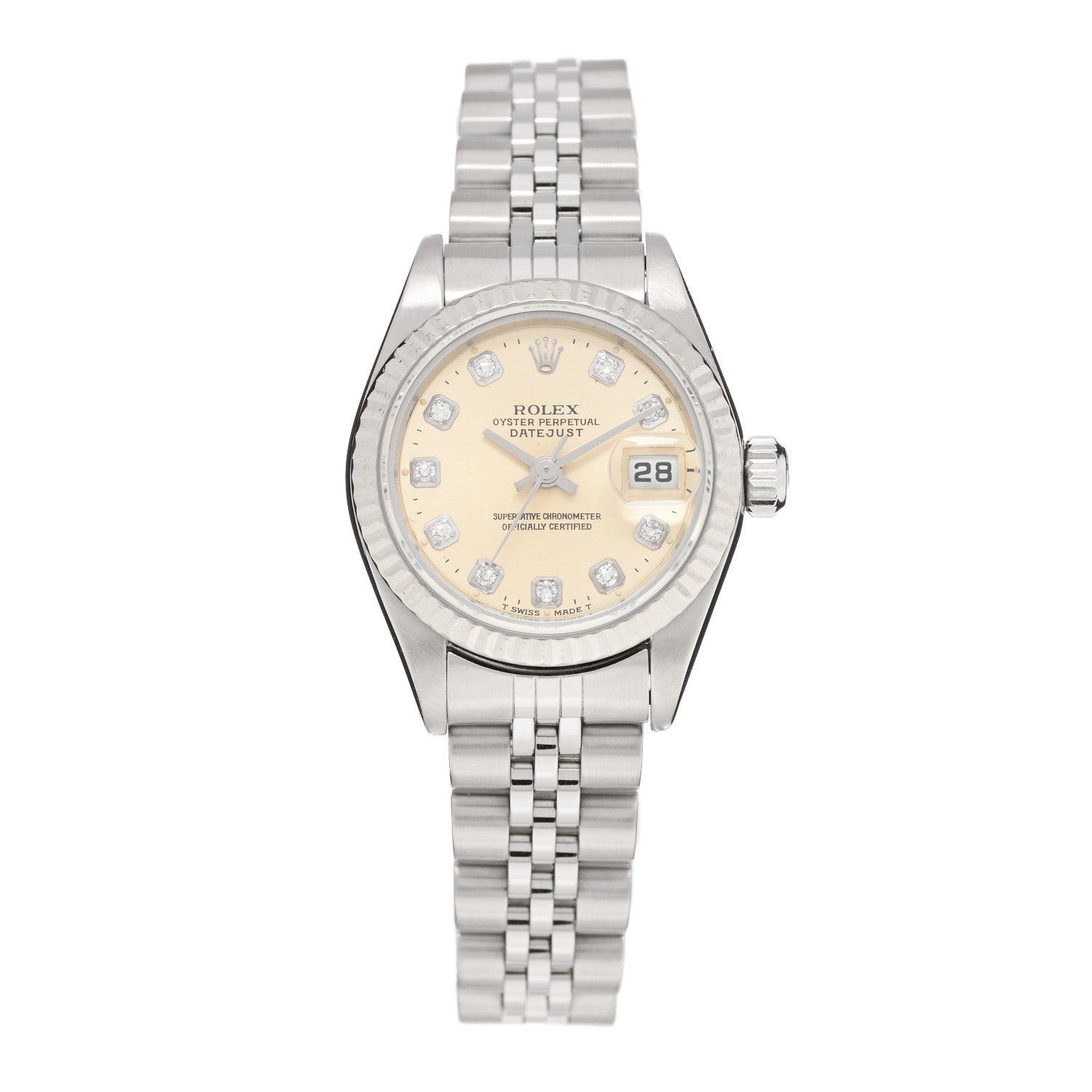 Rolex Stainless Steel 18K White Gold Diamond 26mm Oyster Perpetual Datejust Watch Silver 79174 1 of 4
