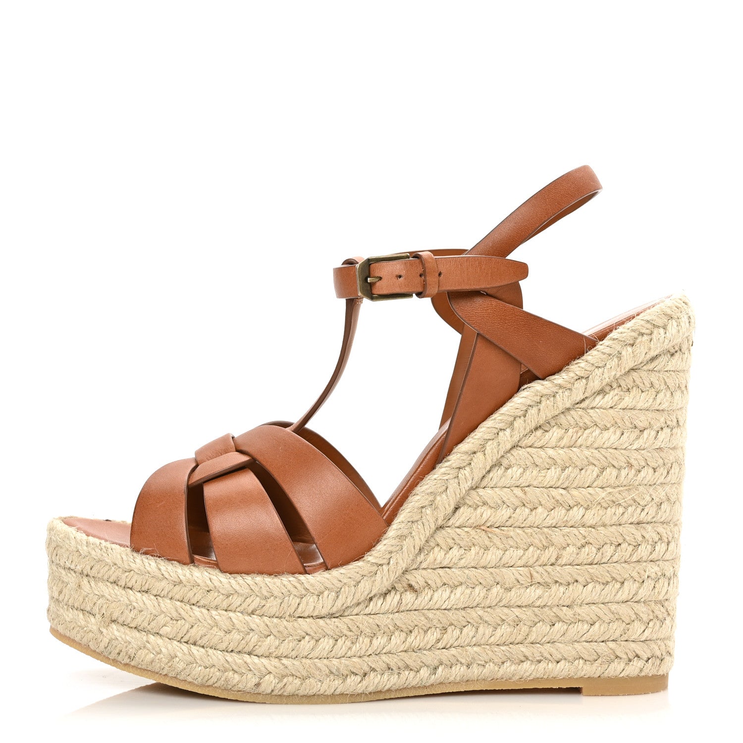 Saint Laurent Calfskin Tribute 95 Platform Espadrille Wedge Sandals 40 Tan 1 of 7