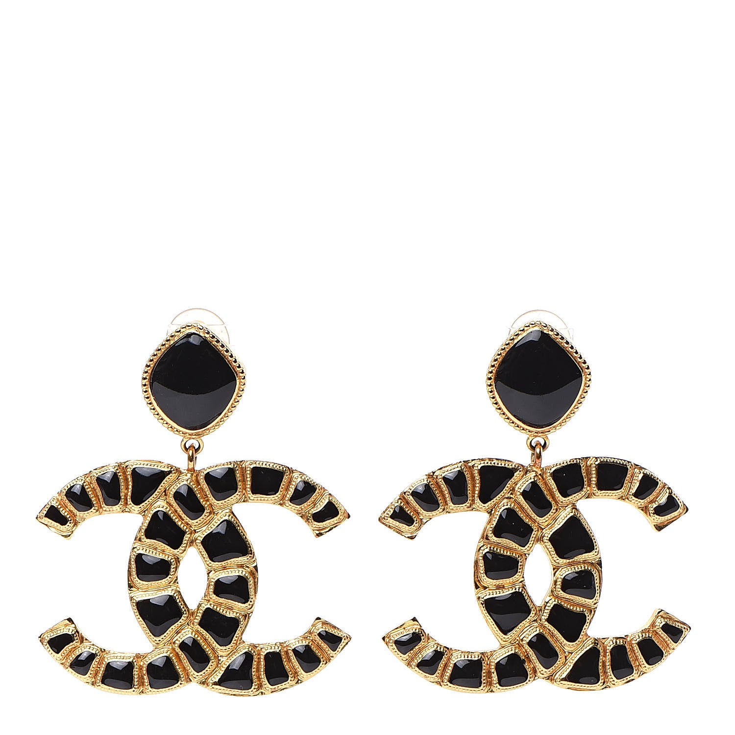 Chanel Resin Along The Nile CC Clip On Earrings Gold Black 1 of 5