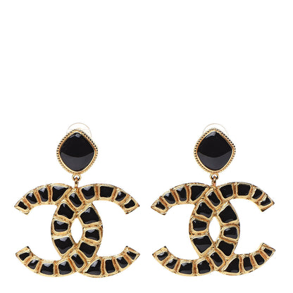 Chanel Resin Along The Nile CC Clip On Earrings Gold Black 1 of 5