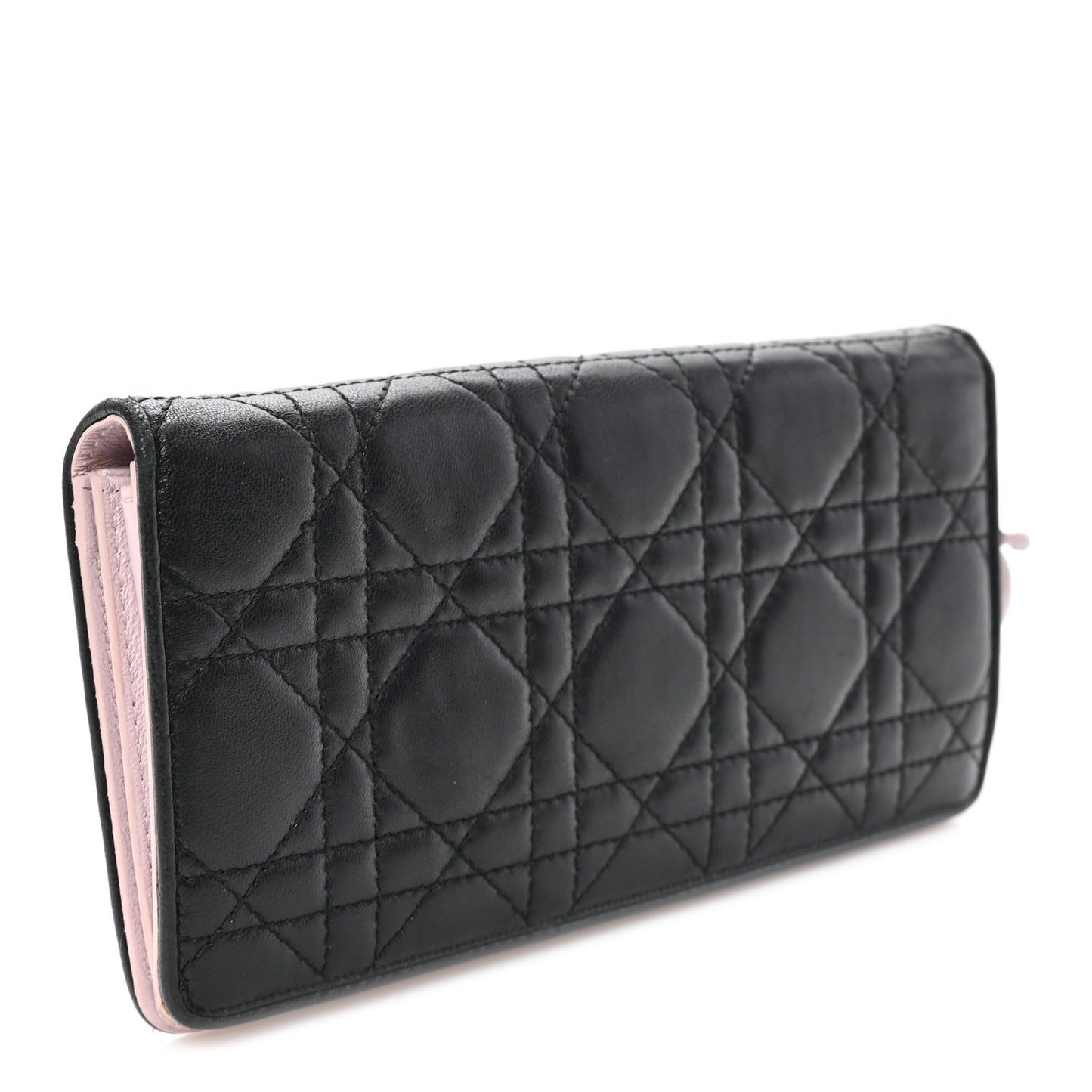 Lambskin Cannage Bi-Color Lady Dior Flap Card Holder Black Mauve Pink