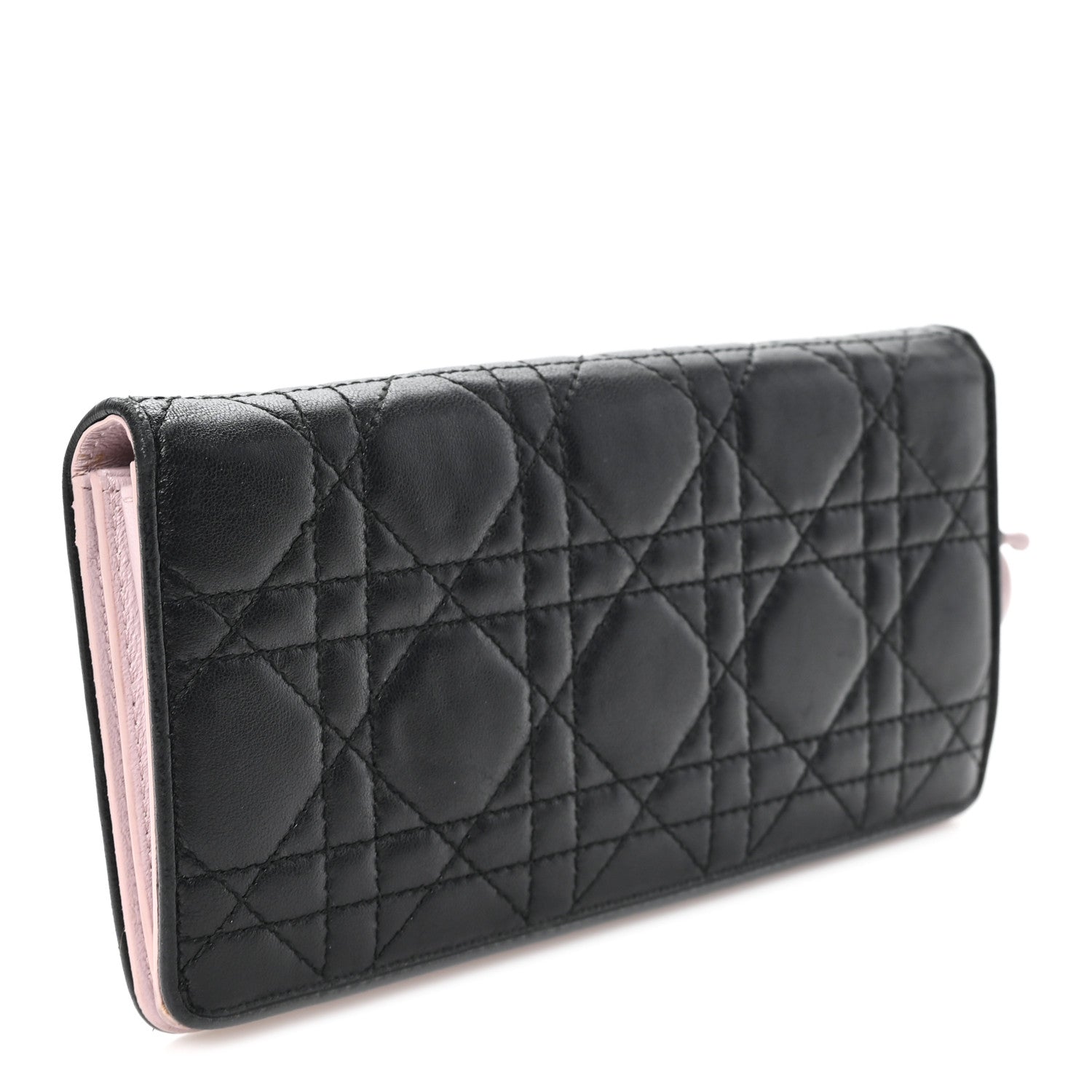 Christian Dior Lambskin Cannage Bi-Color Lady Dior Flap Card Holder Black Mauve Pink 3 of 8