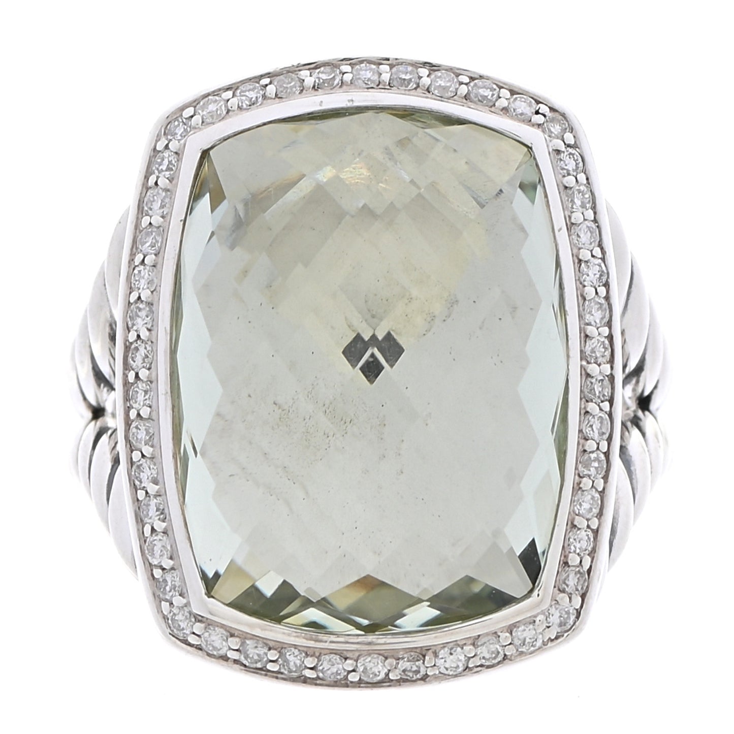 Sterling Silver Diamond Prasiolite 20mm Ring 61 9.75