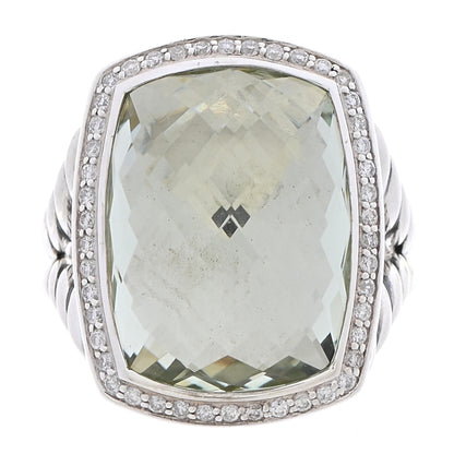 David Yurman Sterling Silver Diamond Prasiolite 20mm Ring 61 9.75 1 of 6