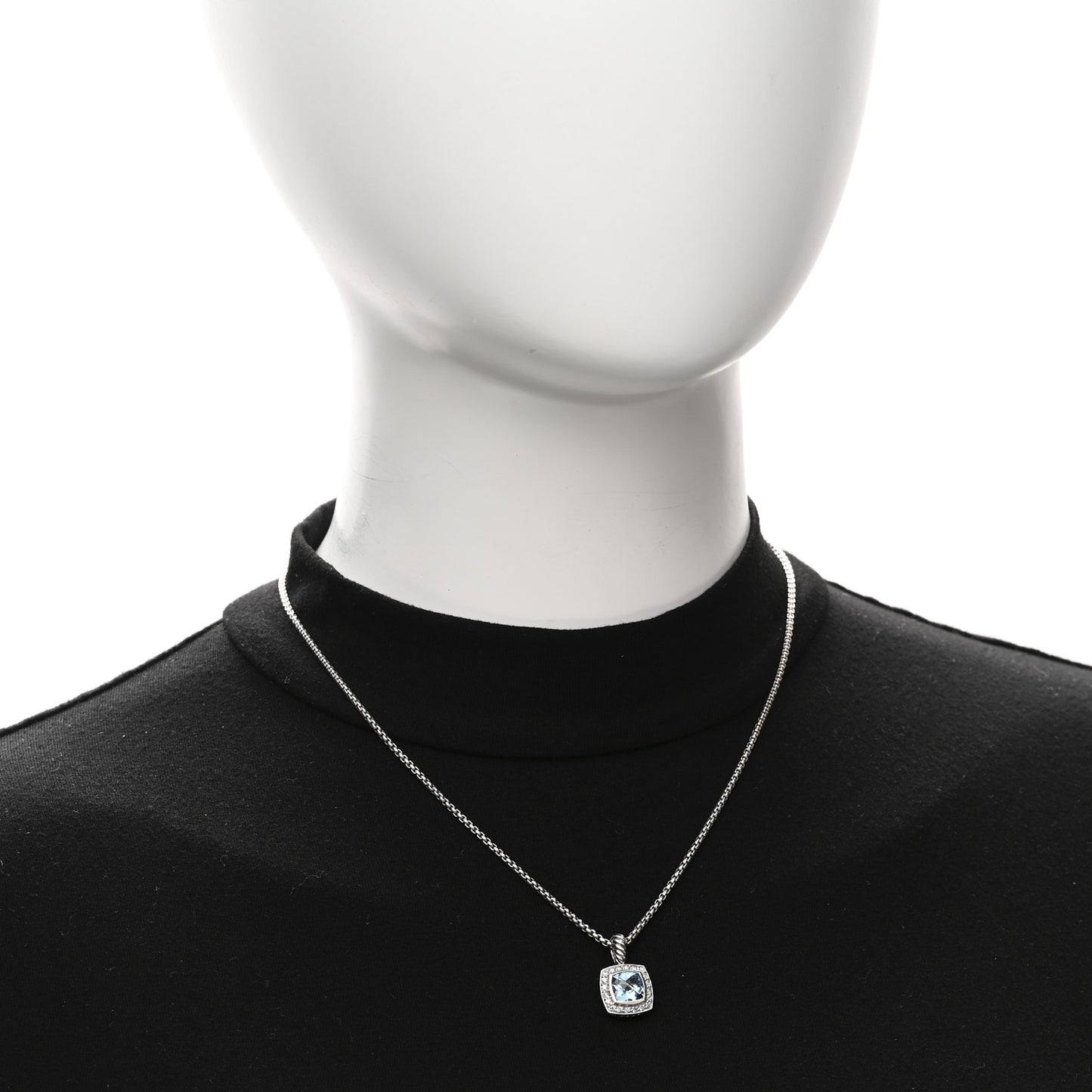 Sterling Silver Diamond Blue Topaz 7mm Petite Albion Pendant Necklace
