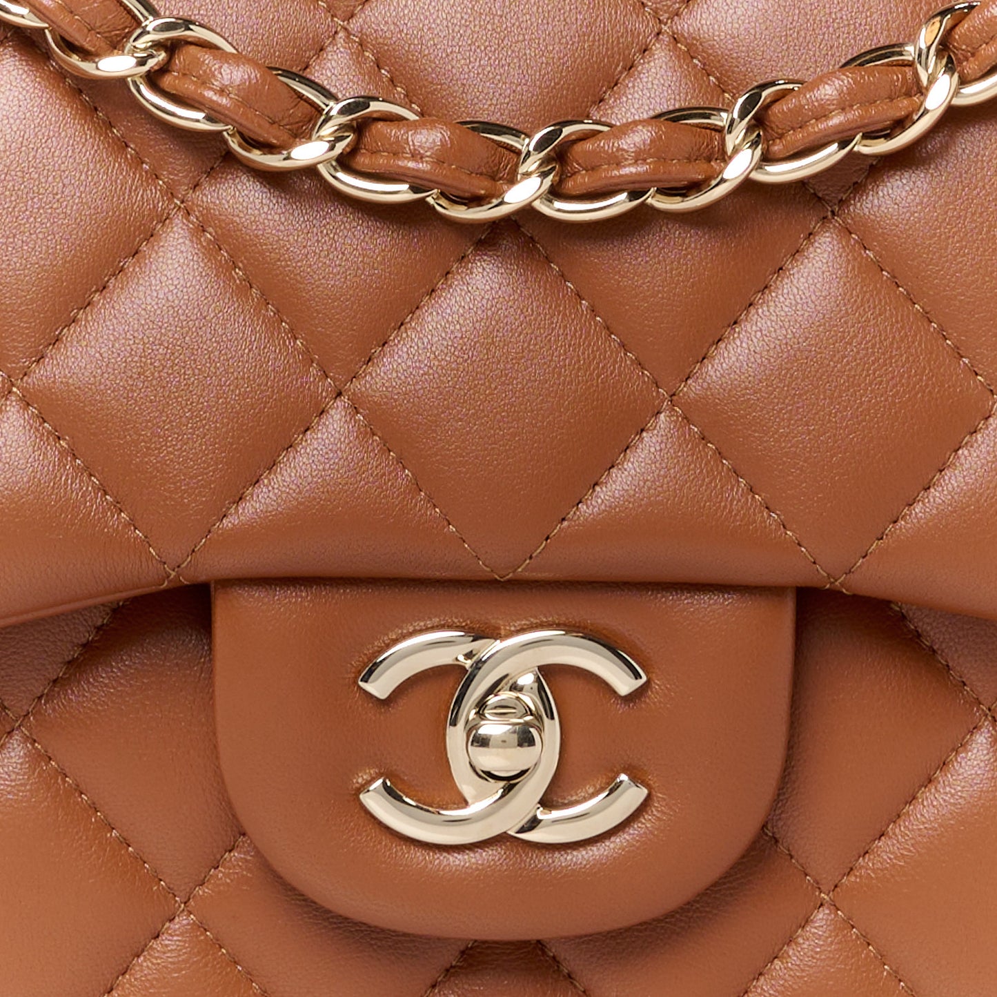 Lambskin Quilted Jumbo Double Flap Brown