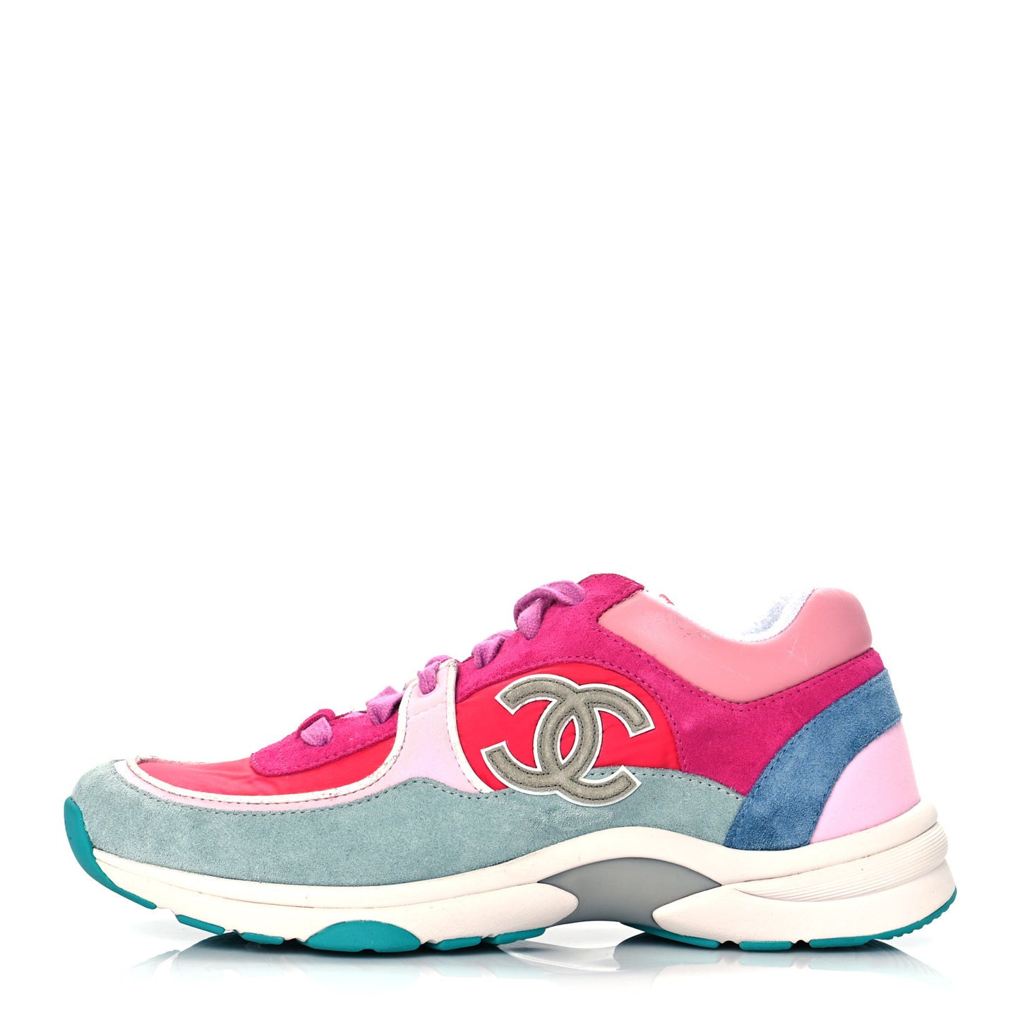 Nylon Calfskin Suede Womens CC Sneakers 40 Fuchsia Pink