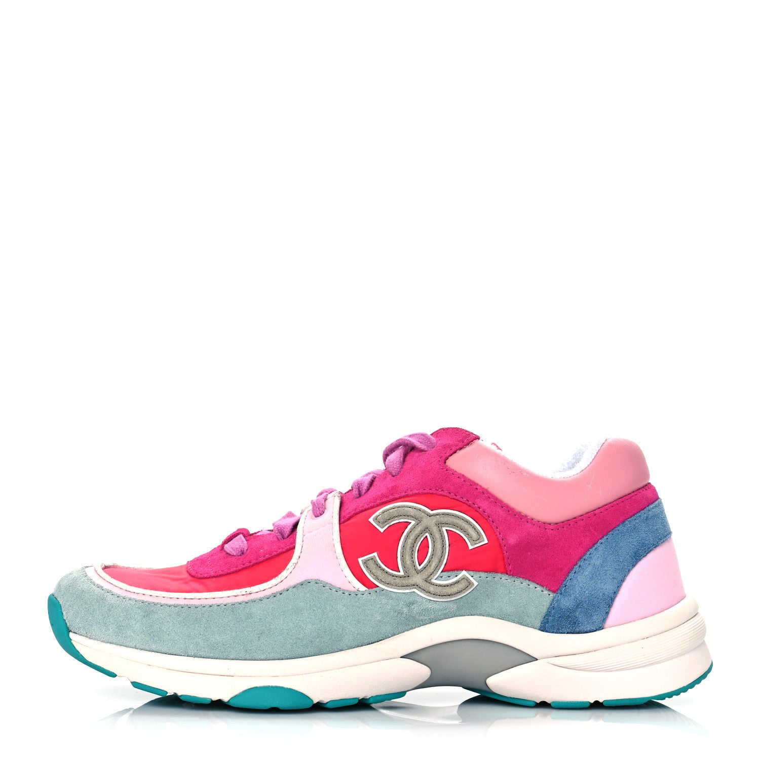 Chanel Nylon Calfskin Suede Womens CC Sneakers 40 Fuchsia Pink 1 of 10