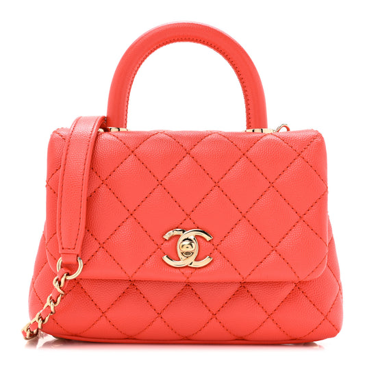 Caviar Quilted Extra Mini Coco Handle Flap Red