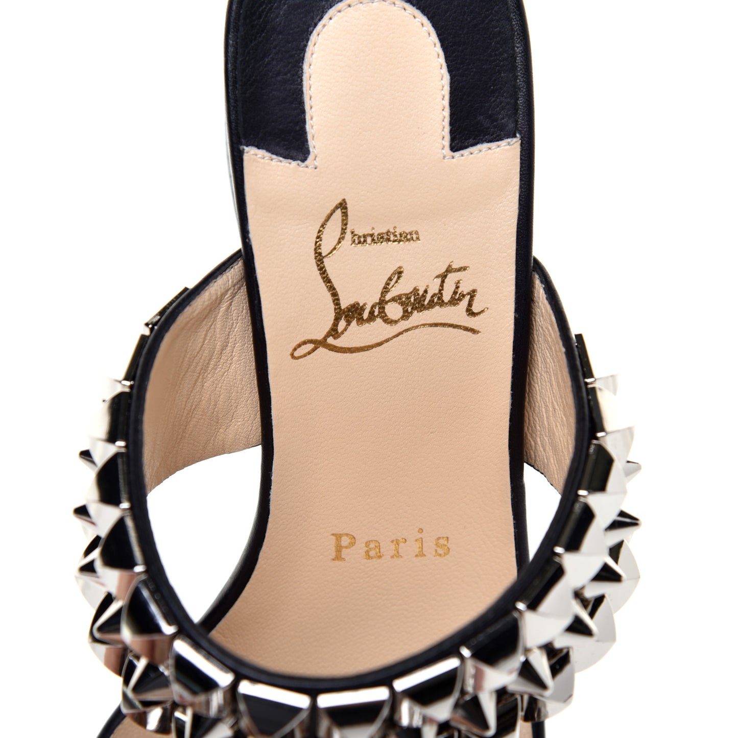 Calfskin Studded Tina Goes Mad 55 Slide Sandals 36 Black