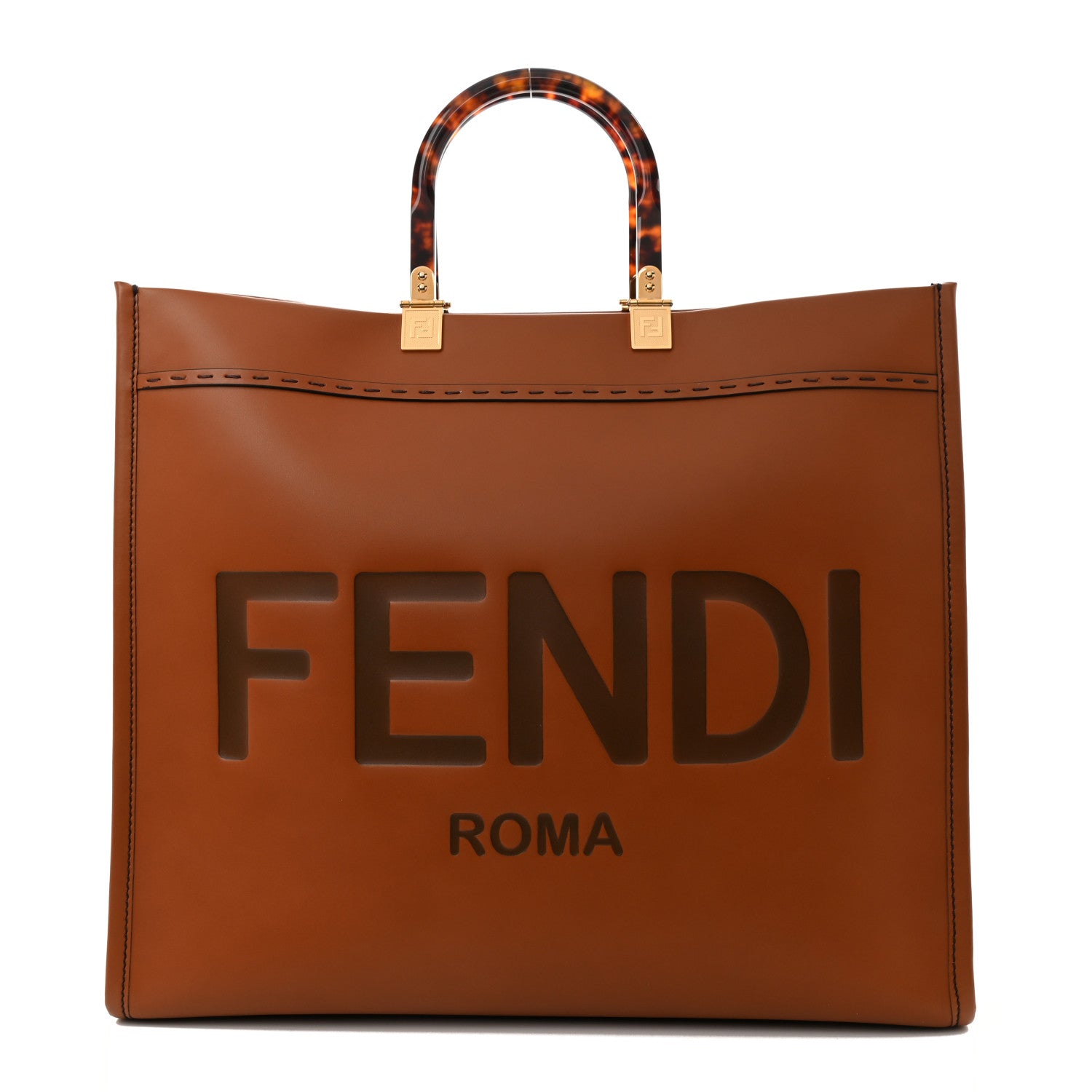 Fendi Vitello King Plexiglass Large Fendi Sunshine Shopper Tote Cuoio 1 of 7