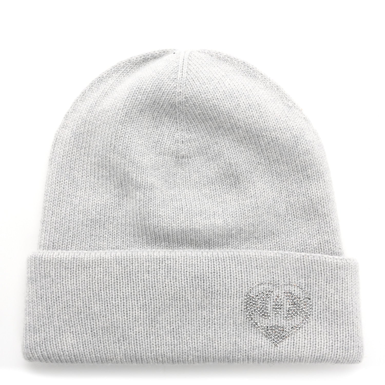 Chanel Cashmere Crystal CC Heart Beanie Hat Light Grey 1 of 5