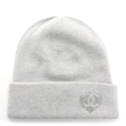 Chanel Cashmere Crystal CC Heart Beanie Hat Light Grey 1 of 5