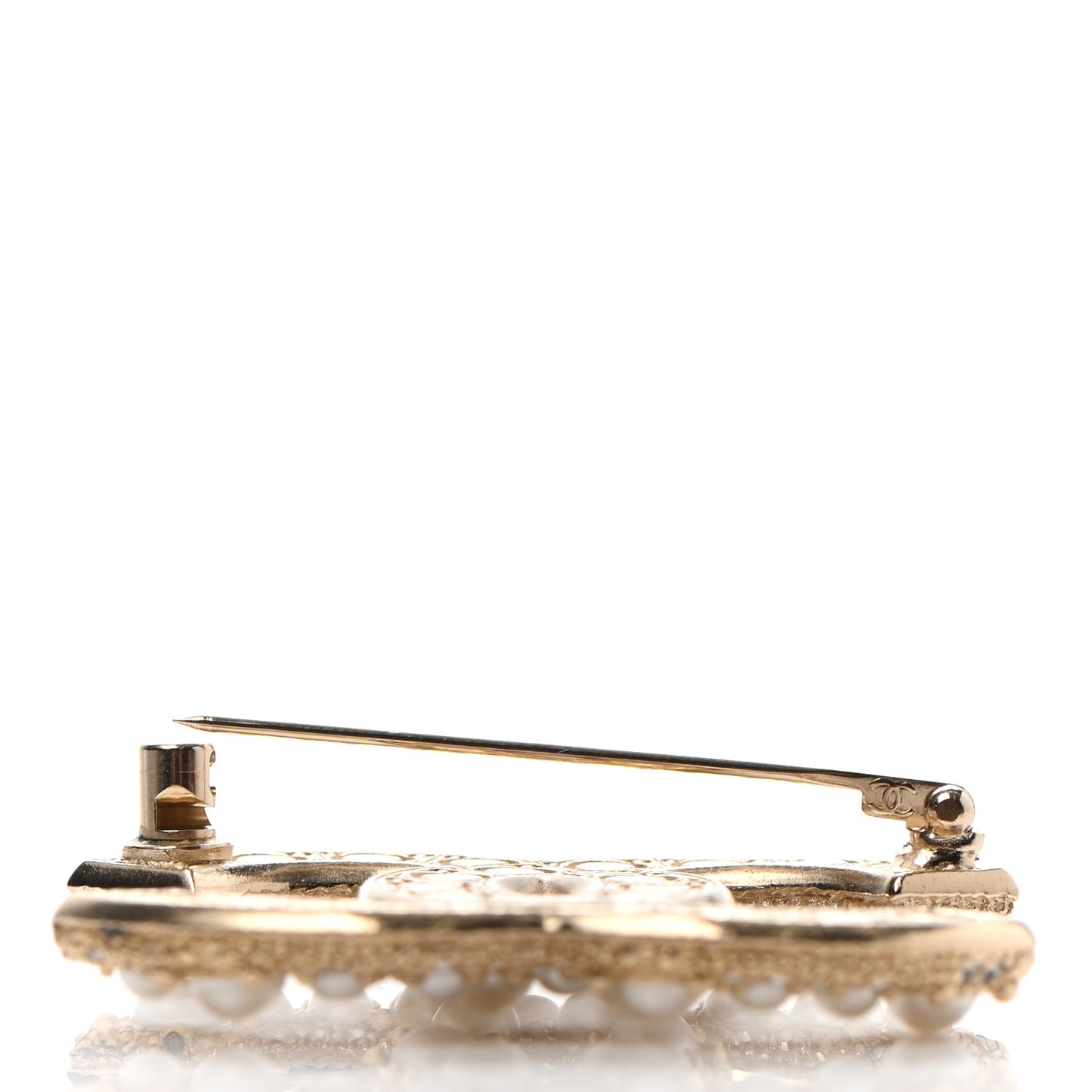 Pearl Crystal CC Brooch Gold