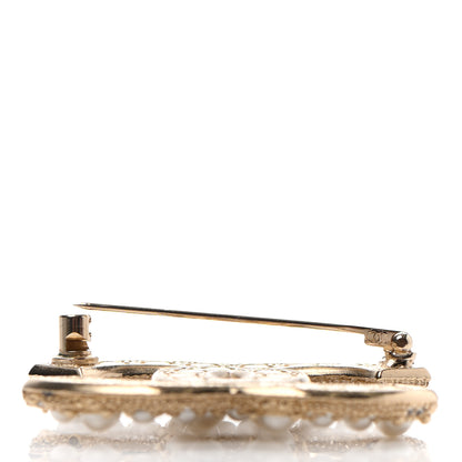 Chanel Pearl Crystal CC Brooch Gold 4 of 6