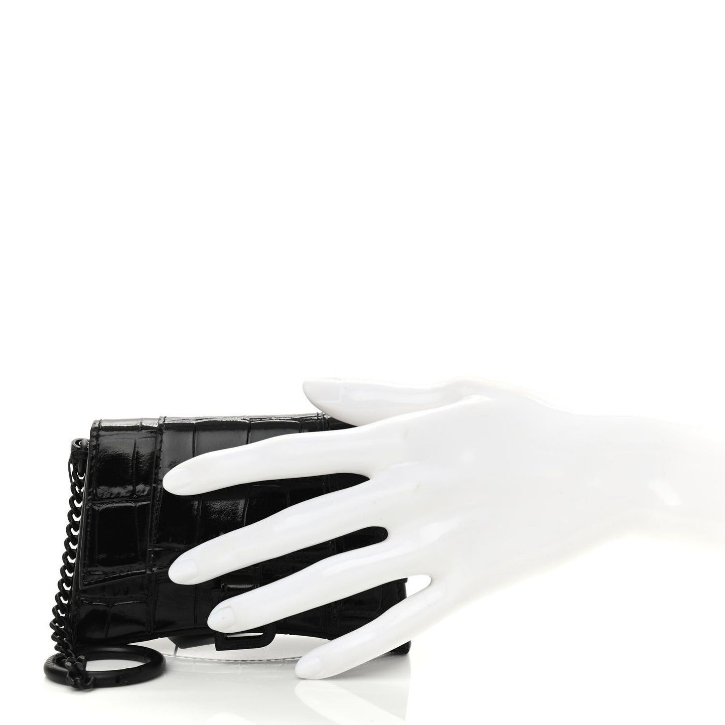 Shiny Calfskin Monochrome Crocodile Embossed Hourglass Chain Cardholder Black