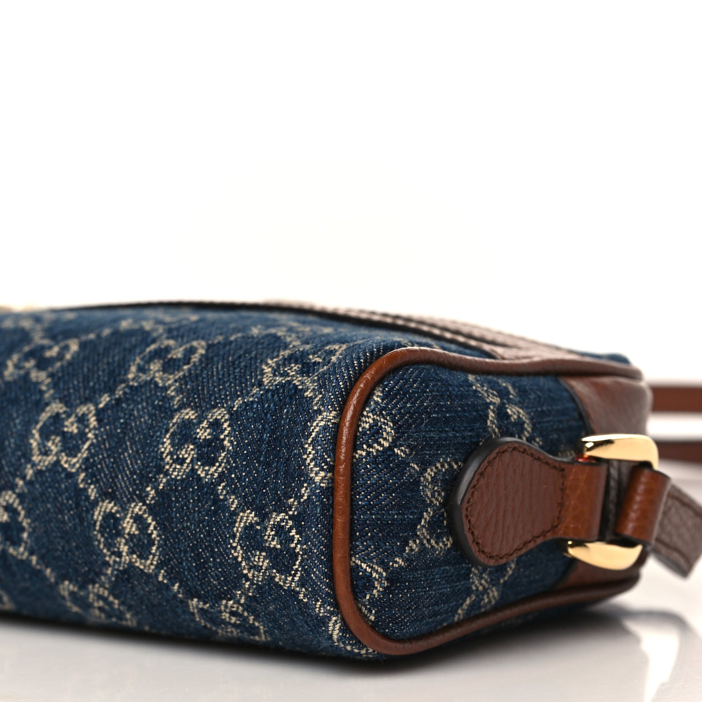 New Denim GG Monogram Dollar Calfskin Mini Ophidia Shoulder Bag Blue Tea Cuir Epilog