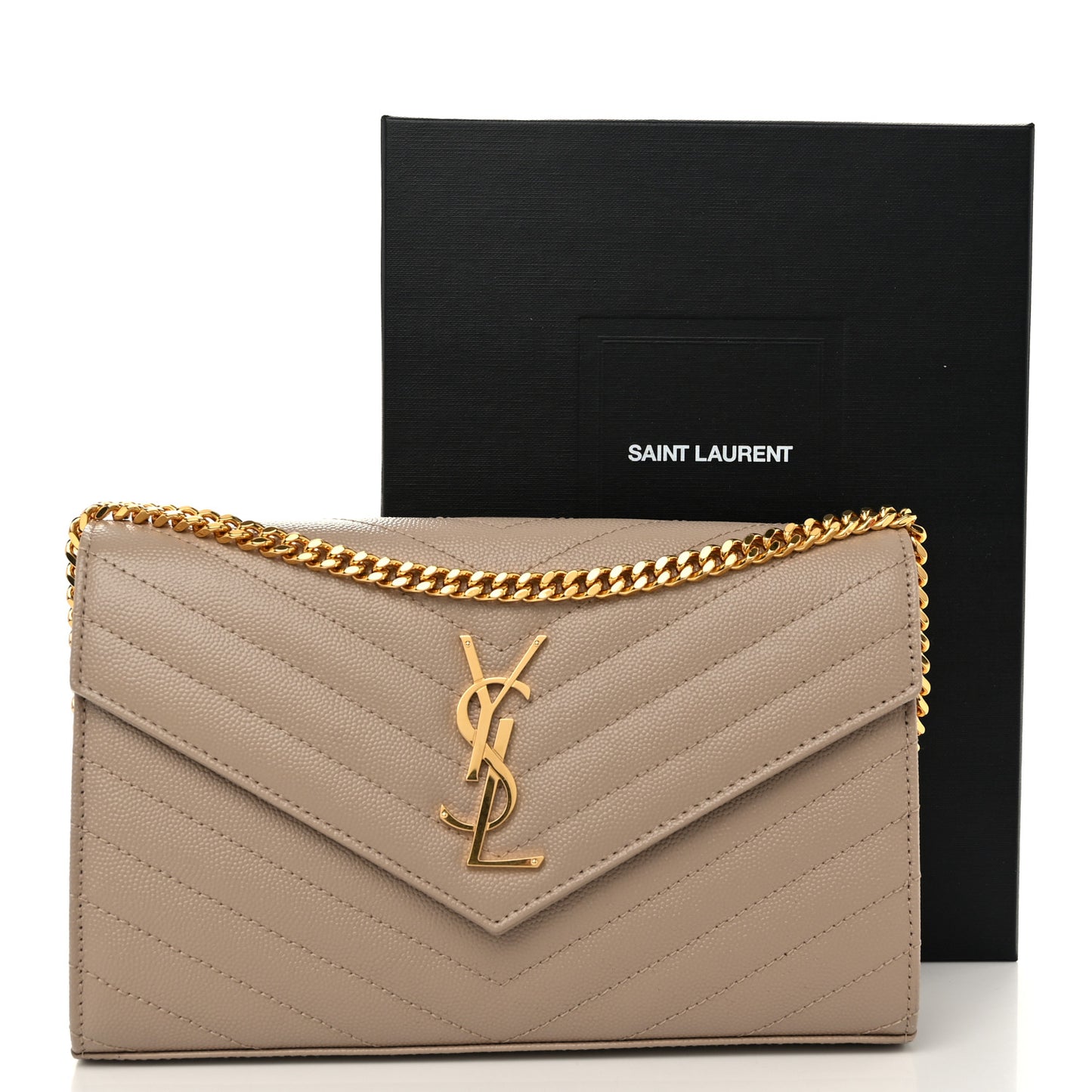 Grain De Poudre Matelasse Chevron Monogram Chain Wallet Dark Beige