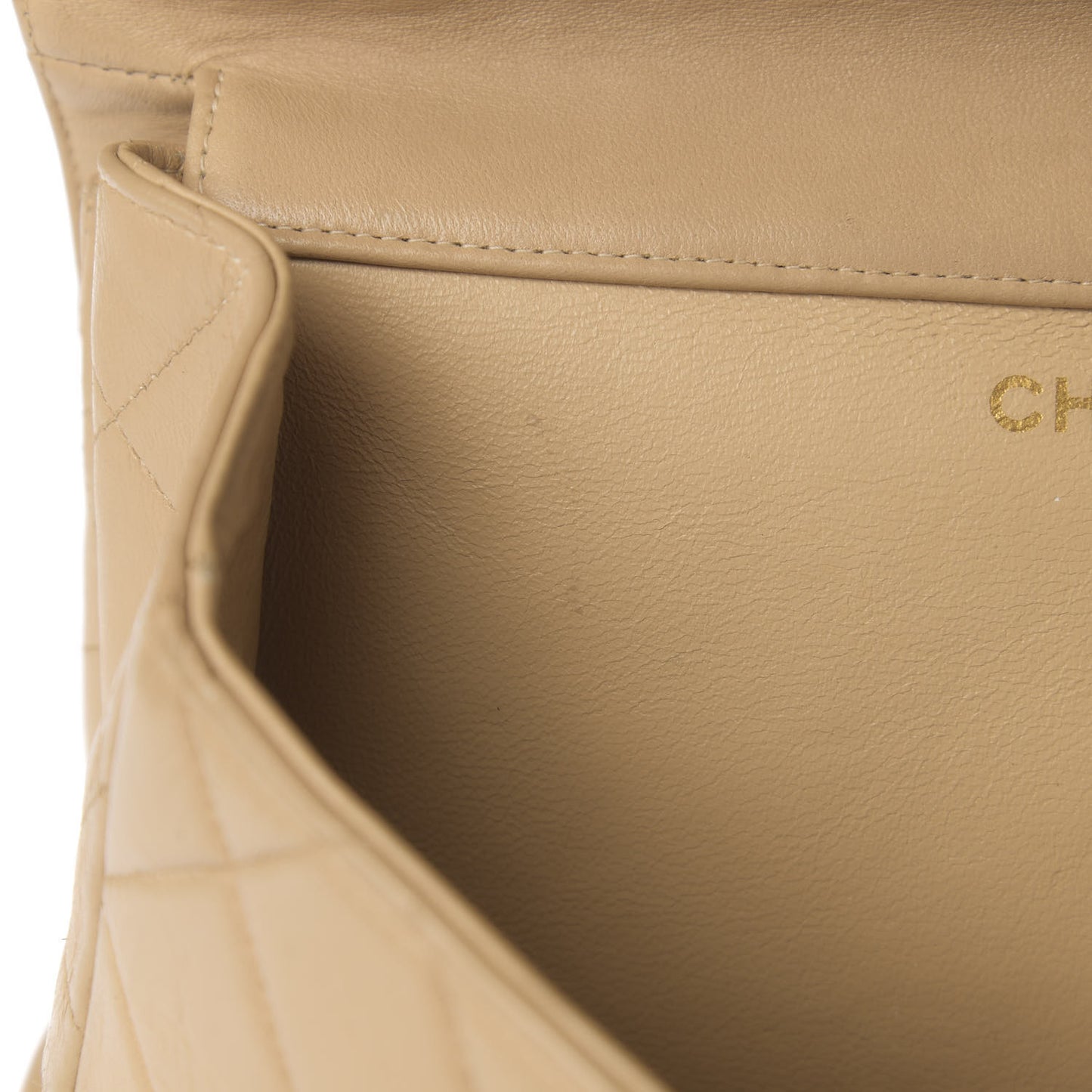 Lambskin Quilted Medium Double Sided Flap Beige