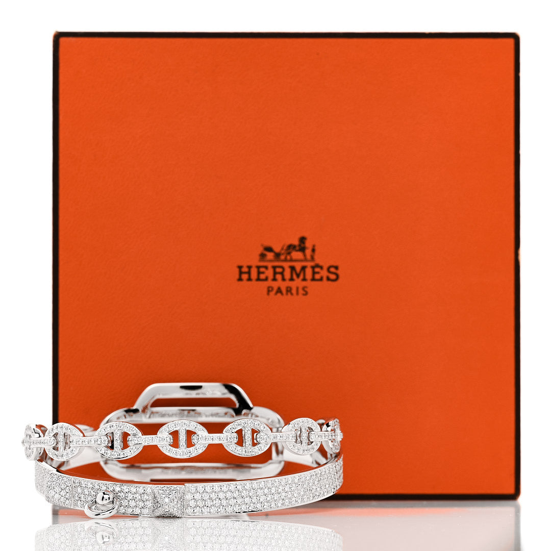 Hermes 18K White Gold Diamond Alchimie Chaine D'Ancre Collier Pave