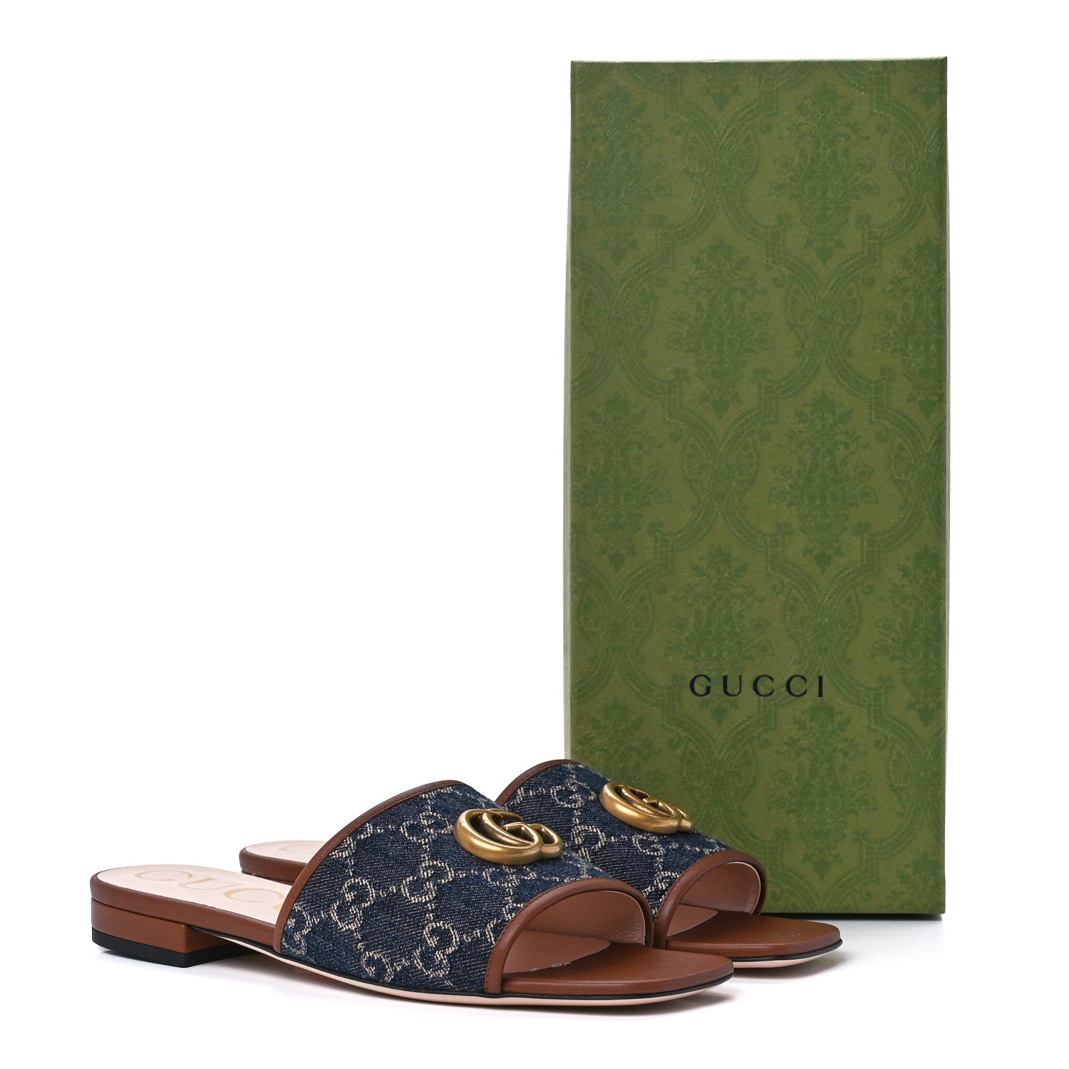 Gucci New Denim GG Monogram Miro Soft Calfskin Jolie Slide Sandals 37.5 Blue Tea Cuir Epilog 9 of 9