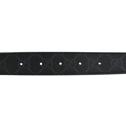 Gucci GG Supreme Monogram Plutone Calfskin Enamel Double G 30mm Belt 85 34 Black Metal Blue 5 of 5