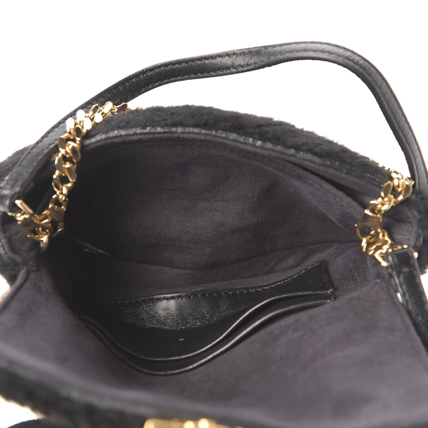 Fendi Shearling Shiny Nappa Micro Baguette Black 5 of 9