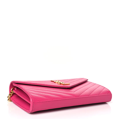 Saint Laurent Grain De Poudre Matelasse Chevron Monogram Chain Wallet Bubblegum 4 of 10
