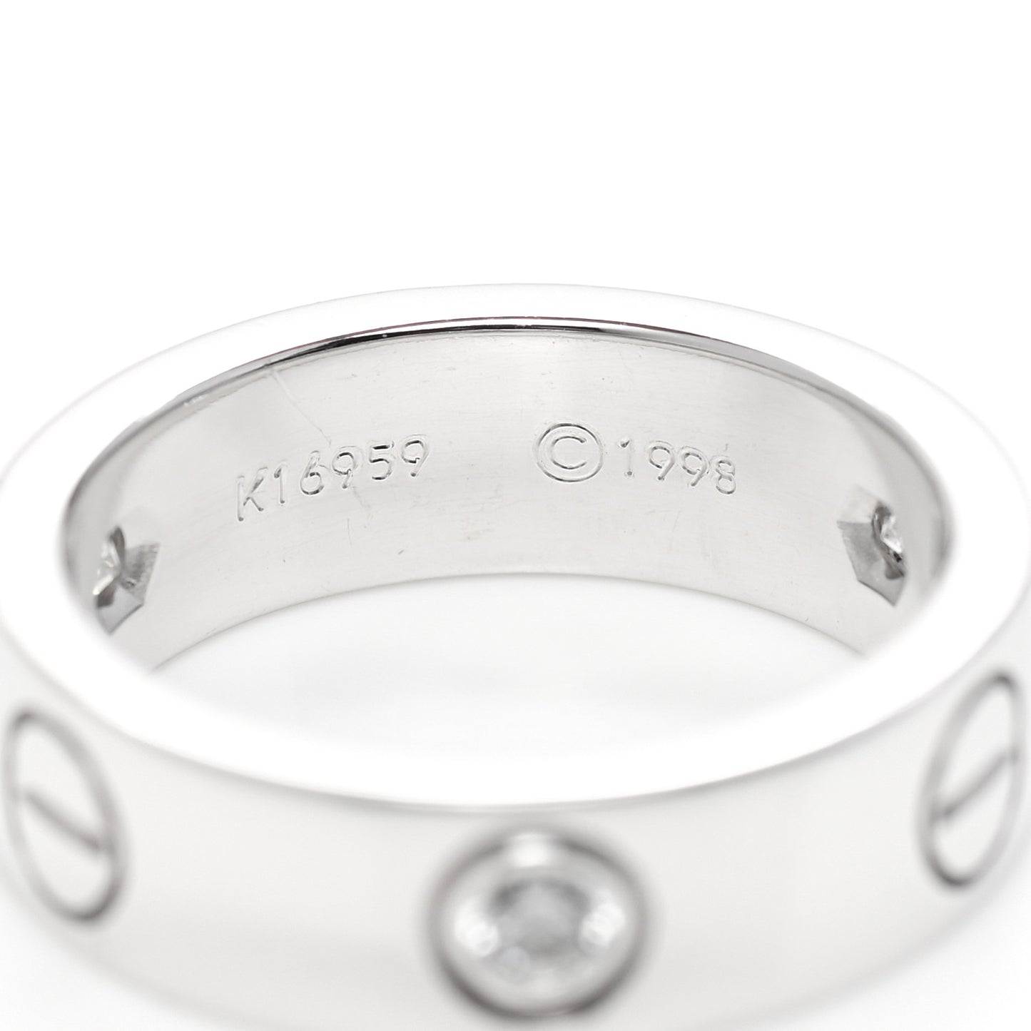 18K White Gold 3 Diamond 5.5mm LOVE Ring 49 4.75