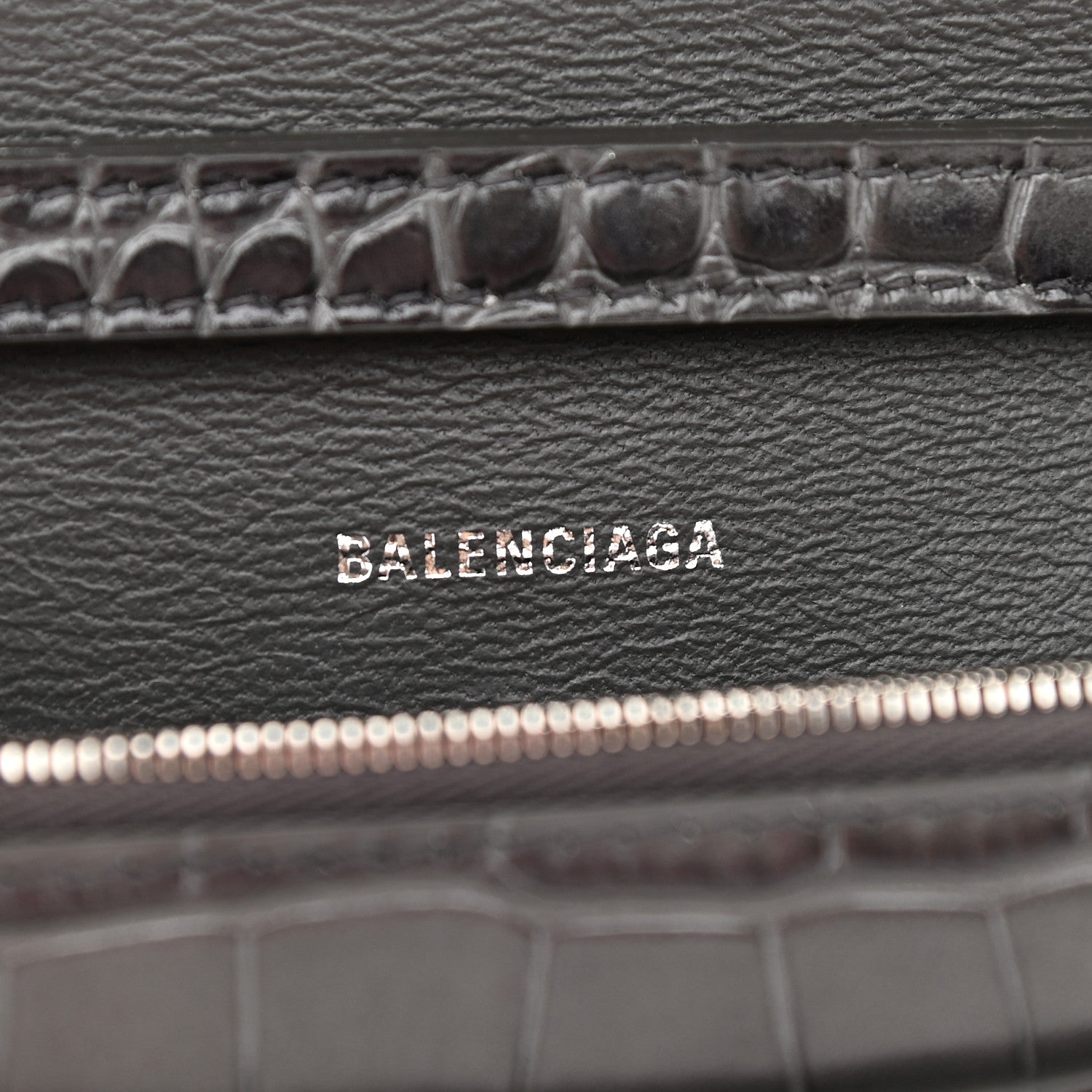 Balenciaga Shiny Calfskin Crocodile Embossed Hourglass Chain Bag Black 7 of 9