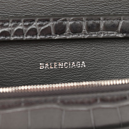 Balenciaga Shiny Calfskin Crocodile Embossed Hourglass Chain Bag Black 7 of 9