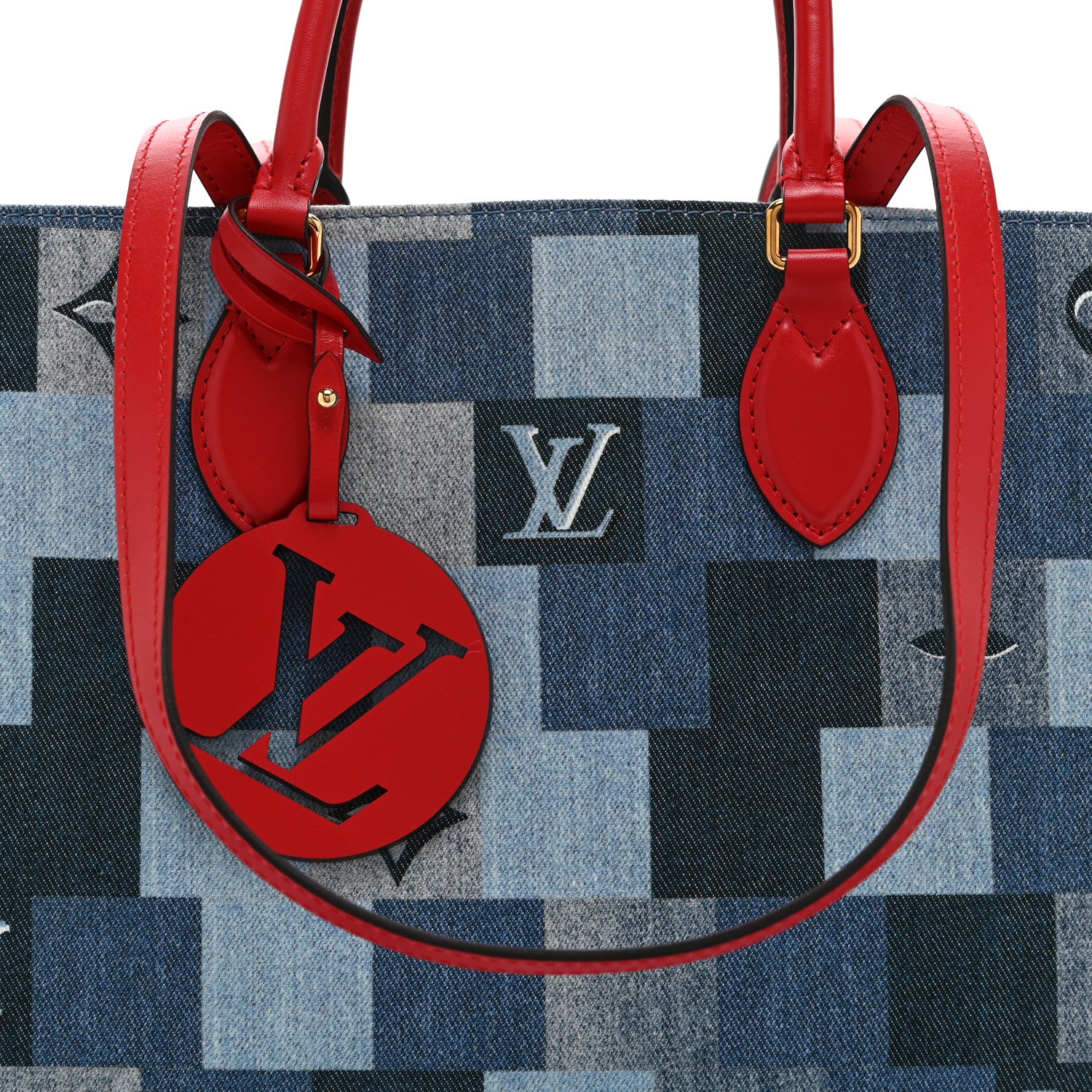 Louis Vuitton Denim Damier Monogram Onthego Blue Rouge 8 of 10