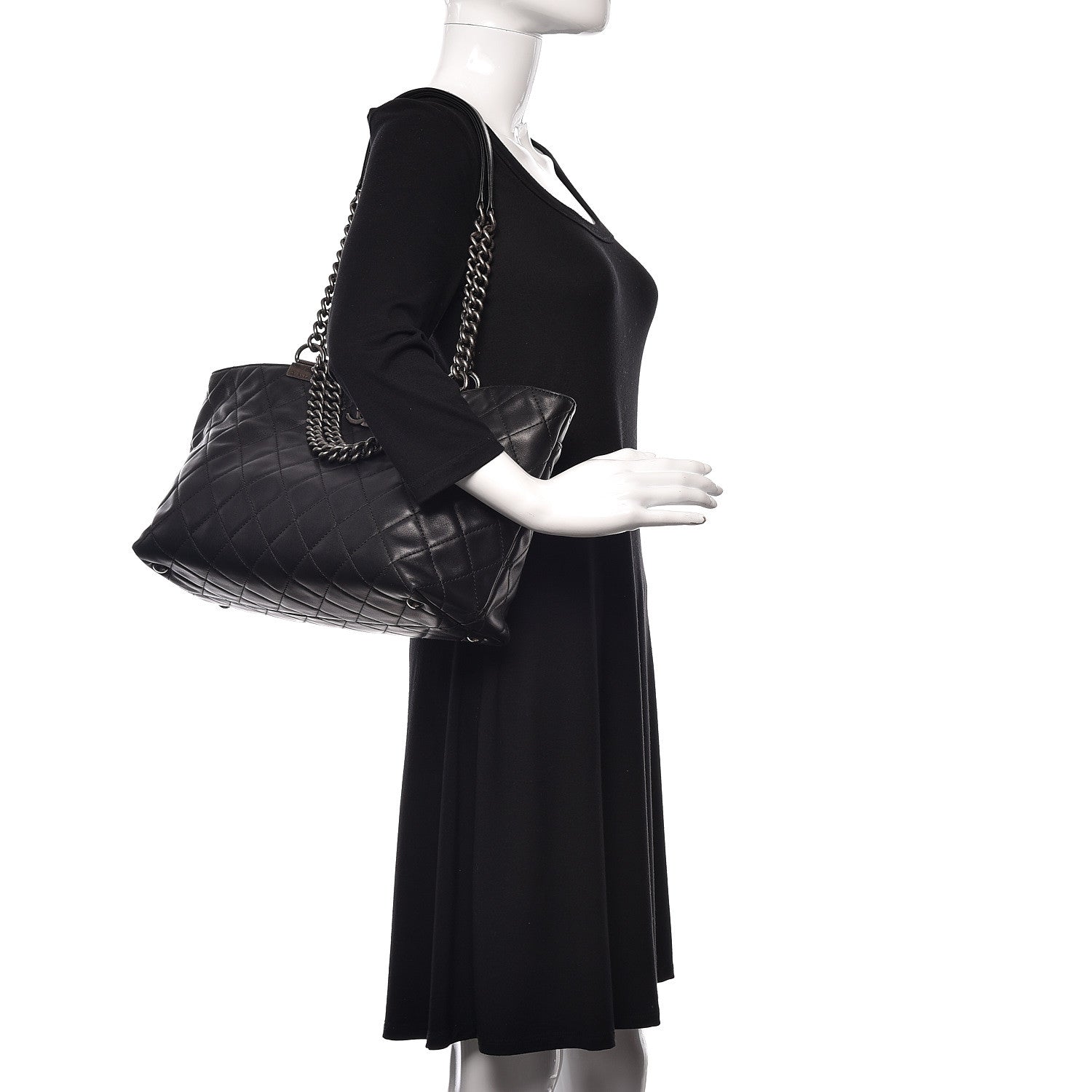 Chanel Calfskin Quilted Small Shopping In Chains Tote Black 2 of 14