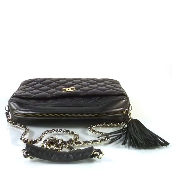 Vintage Quilted Lambskin Tassel Camera Case Black