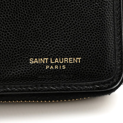 Saint Laurent Grain De Poudre Matelasse Chevron Monogram Compact Zip Around Wallet Black 7 of 11