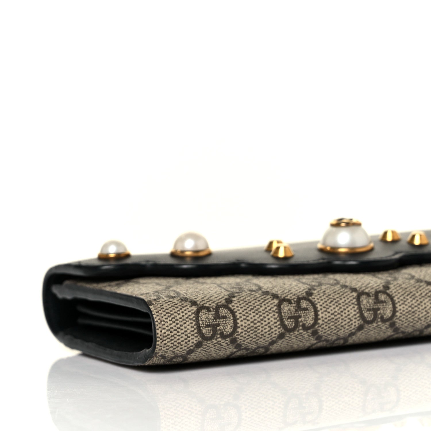Gucci Calfskin GG Supreme Monogram Mini Peony Pearly Continental Wallet Black 7 of 9