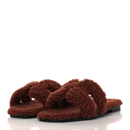 Hermes Woolskin Oran Sandals 38 Cognac 3 of 8