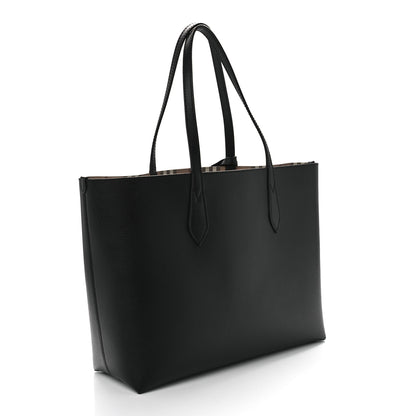 Burberry Grainy Calfskin Haymarket Check Medium Reversible Tote Black 4 of 13